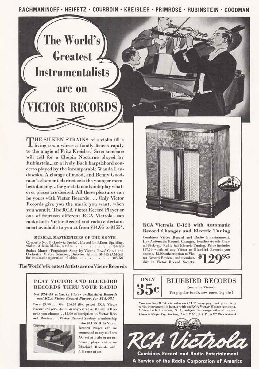 1939 RCA Victrola: Worlds Greatest Instrumentalists Vintage Print Ad