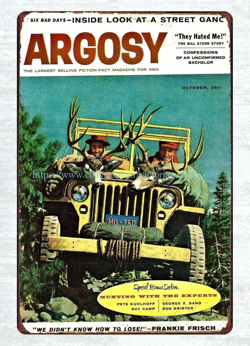 discount plaques wall 1958 Argosy Whitetail Bucks car Hunters metal tin sign