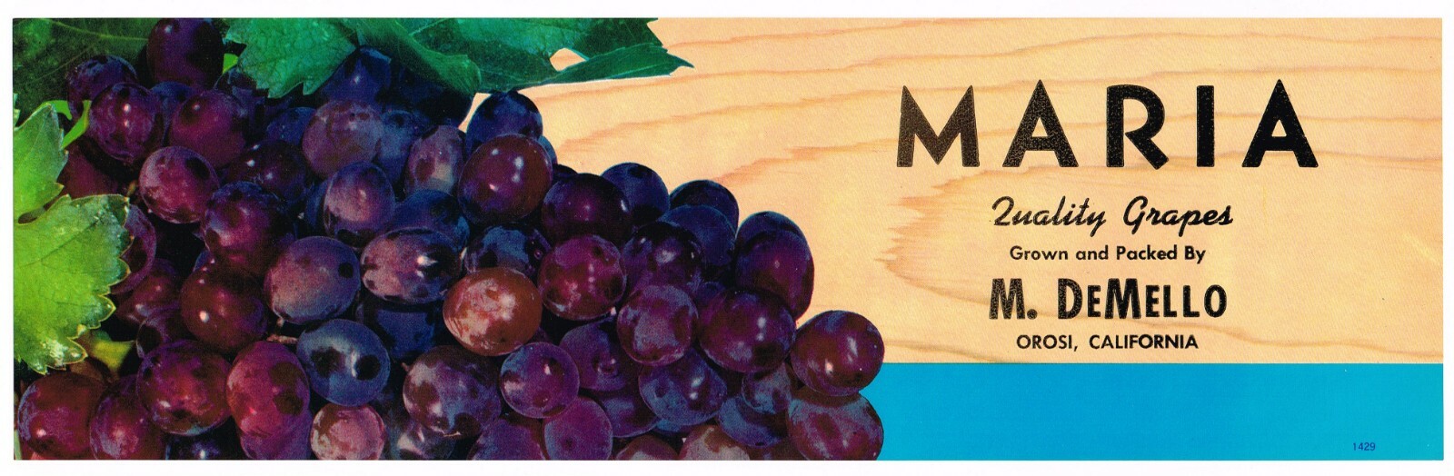 ORIGINAL CRATE LABEL 1960S DEMELLO OROSI CALIFORNIA MARIA BRAND RARE GRAPES