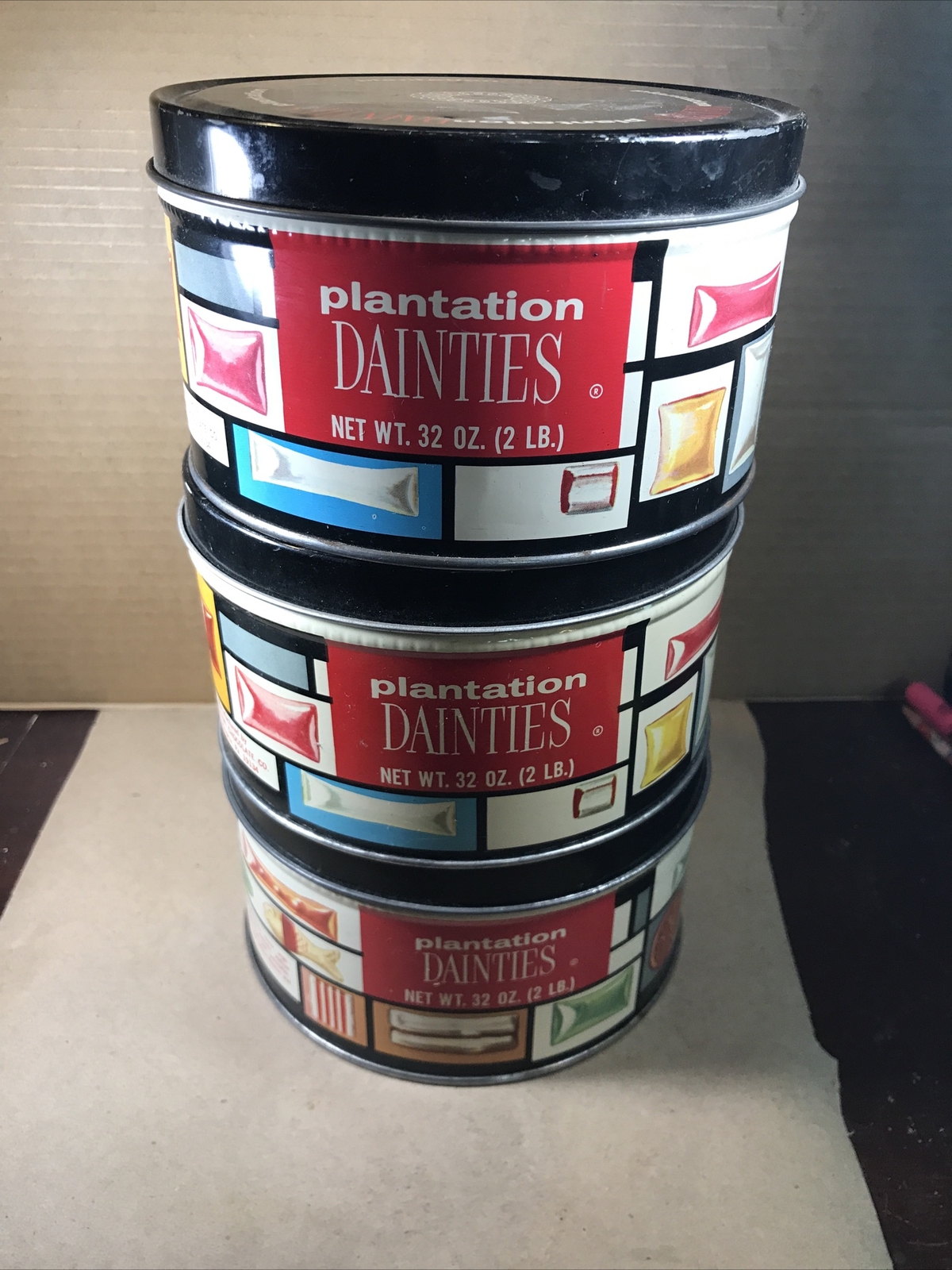 Vintage 2 lb Plantation Dainties Can Tin, With Lid, Qty. (3)