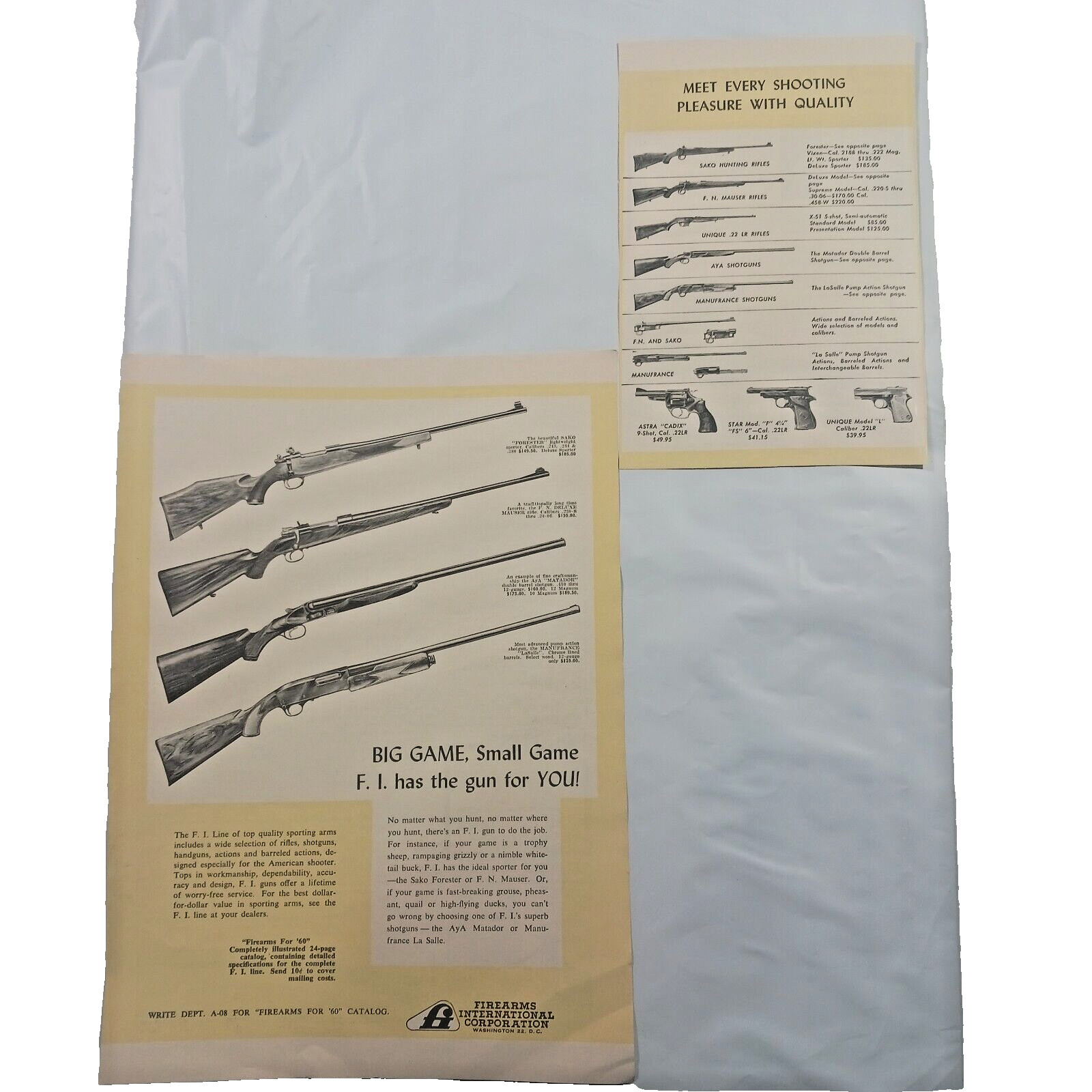 1960 VINTAGE FIREARMS INTERNATIONAL GUN ADS WITH COLOR- LOT OF 2