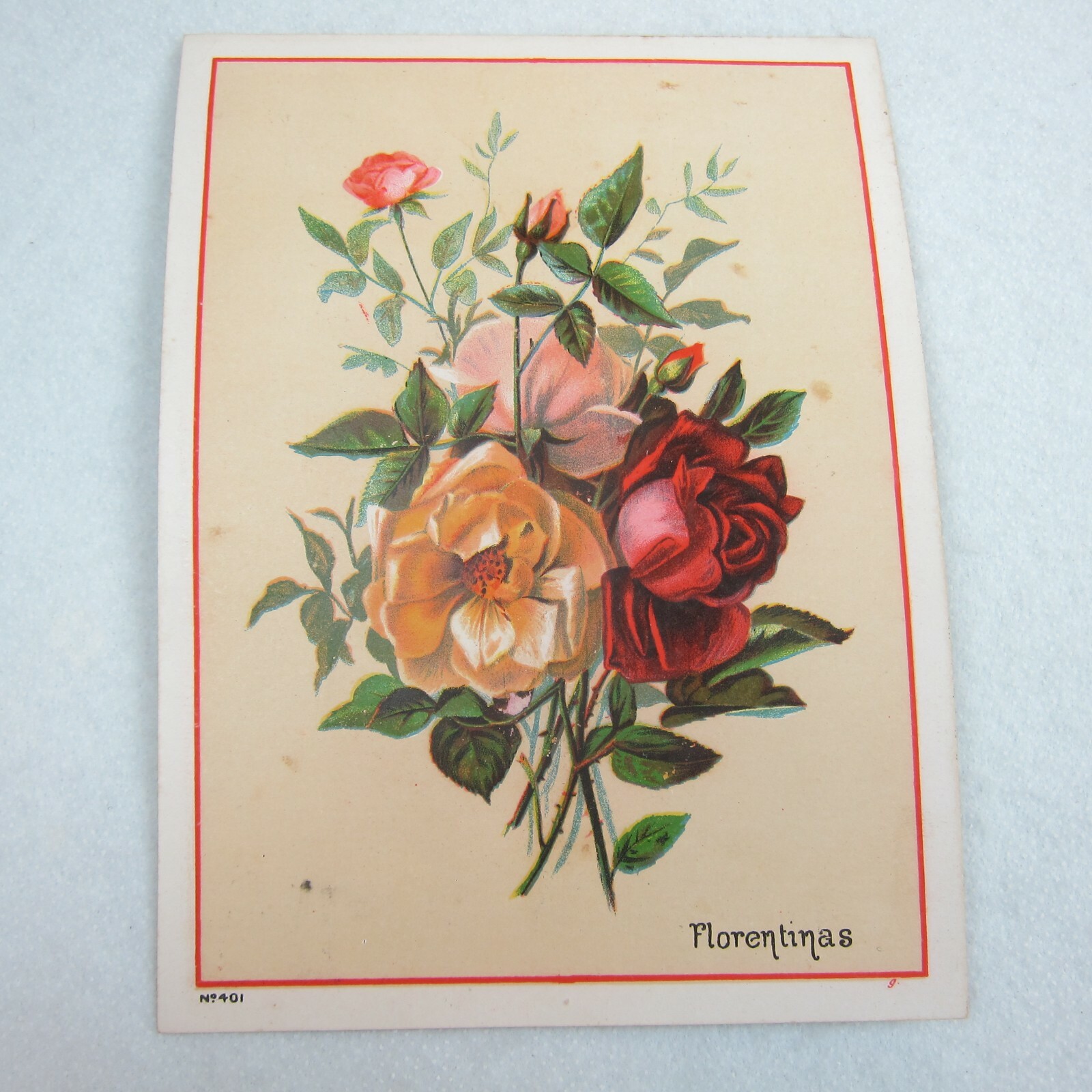Antique Victorian Trade Card Flowers Florentina Red Pink Yellow Floral Bouquet