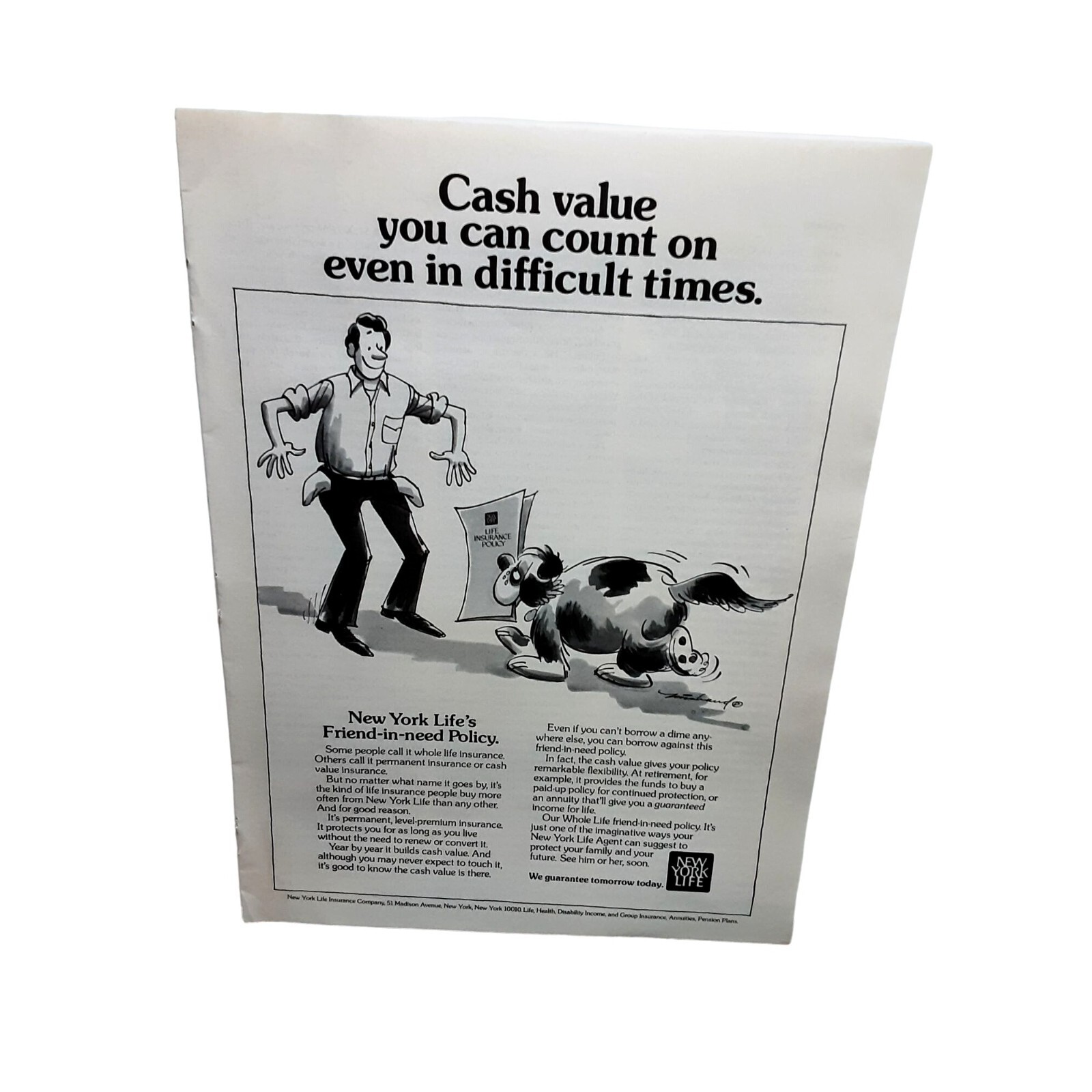 1976 New York Life Friend In Need Policy Man Dog Original Print Ad vintage 70s