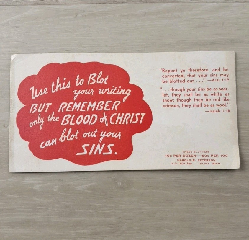 Vintage Ink Blotter Blood of Christ Religious Harold R Peterson Flint MI