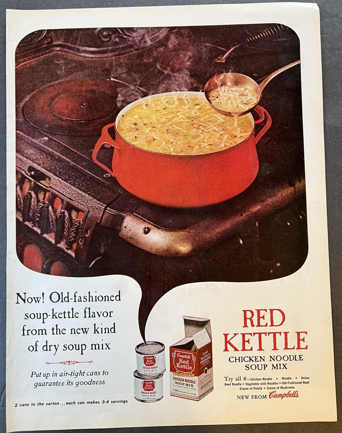 Vtg 1960s Ad Campbell’s Red Kettle Chicken Noodle Soup Mix