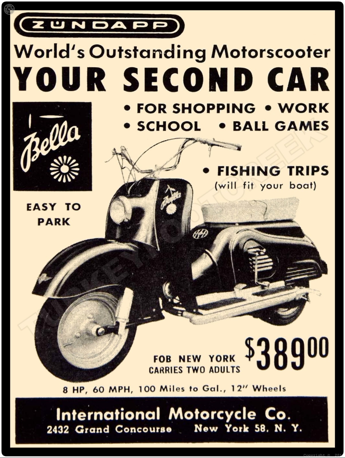 Bella Motor Scooter 9″ x 12″ Metal Sign