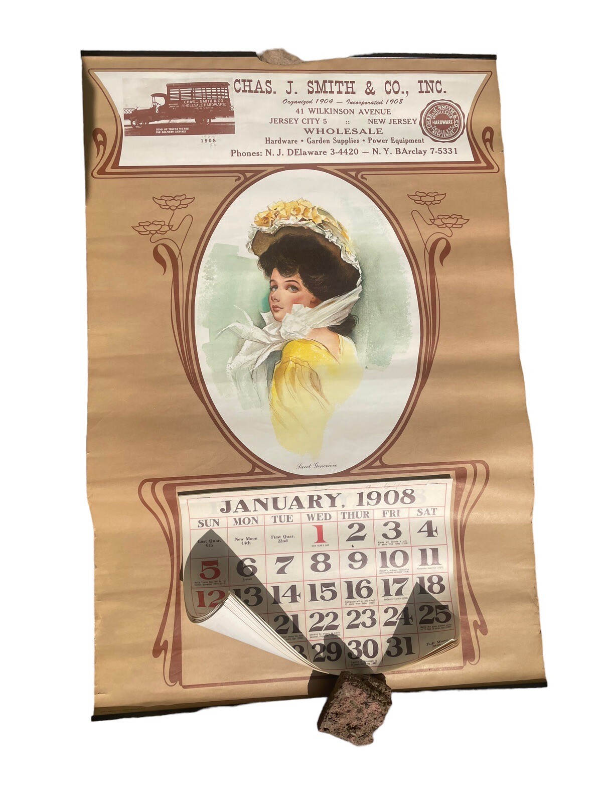 ORIGINAL 1964 CALENDAR SWEET GENEVIEVE Chas J. Smith & Co. NJ NYC 1908 COPY