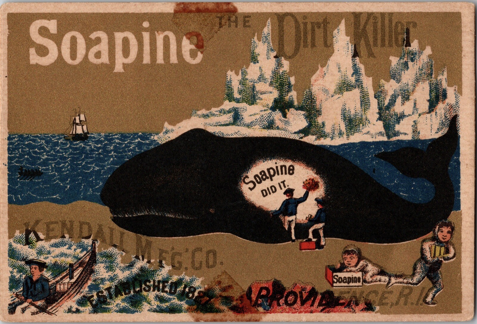 19th Century Providence Whaling 1800’s Arctic Whale Ship Soapine Soap Trade Card