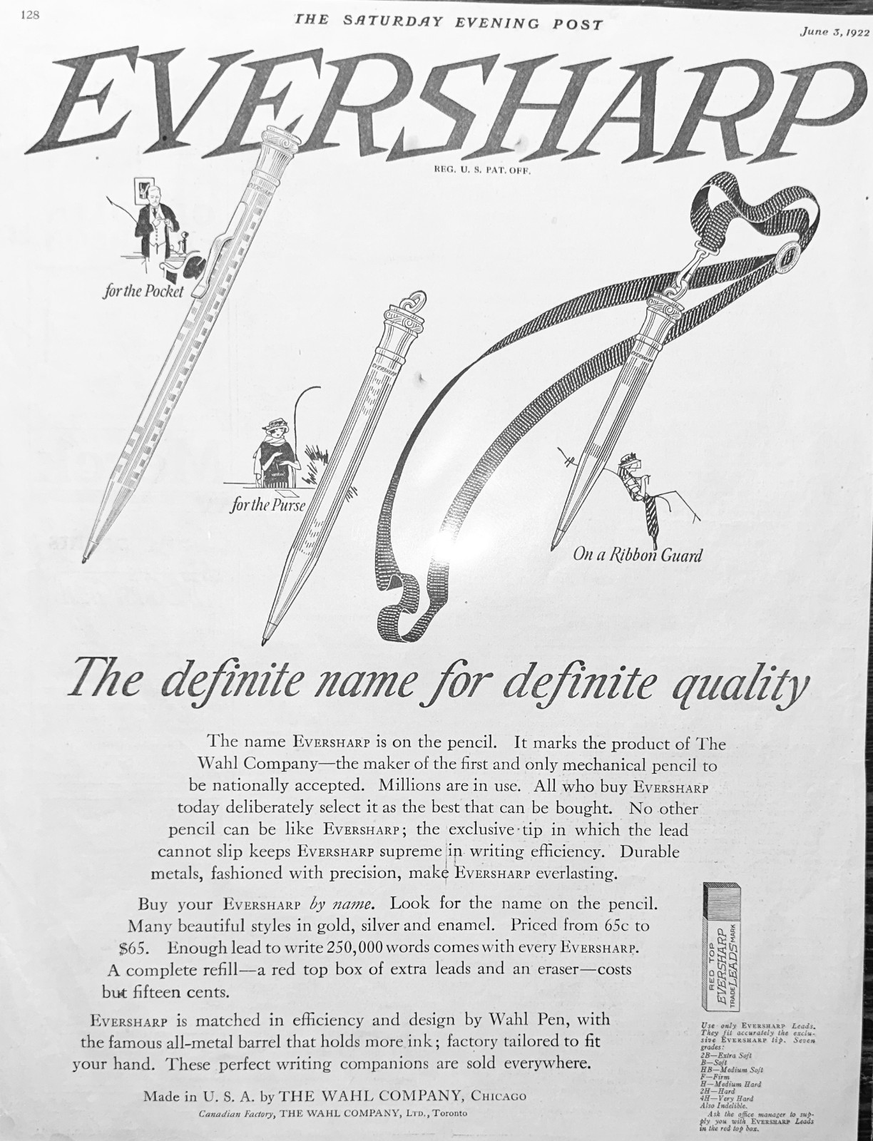 1922 Eversharp Mechanical Pencil by Wahl Company 3 Styles Shown Ad #1923