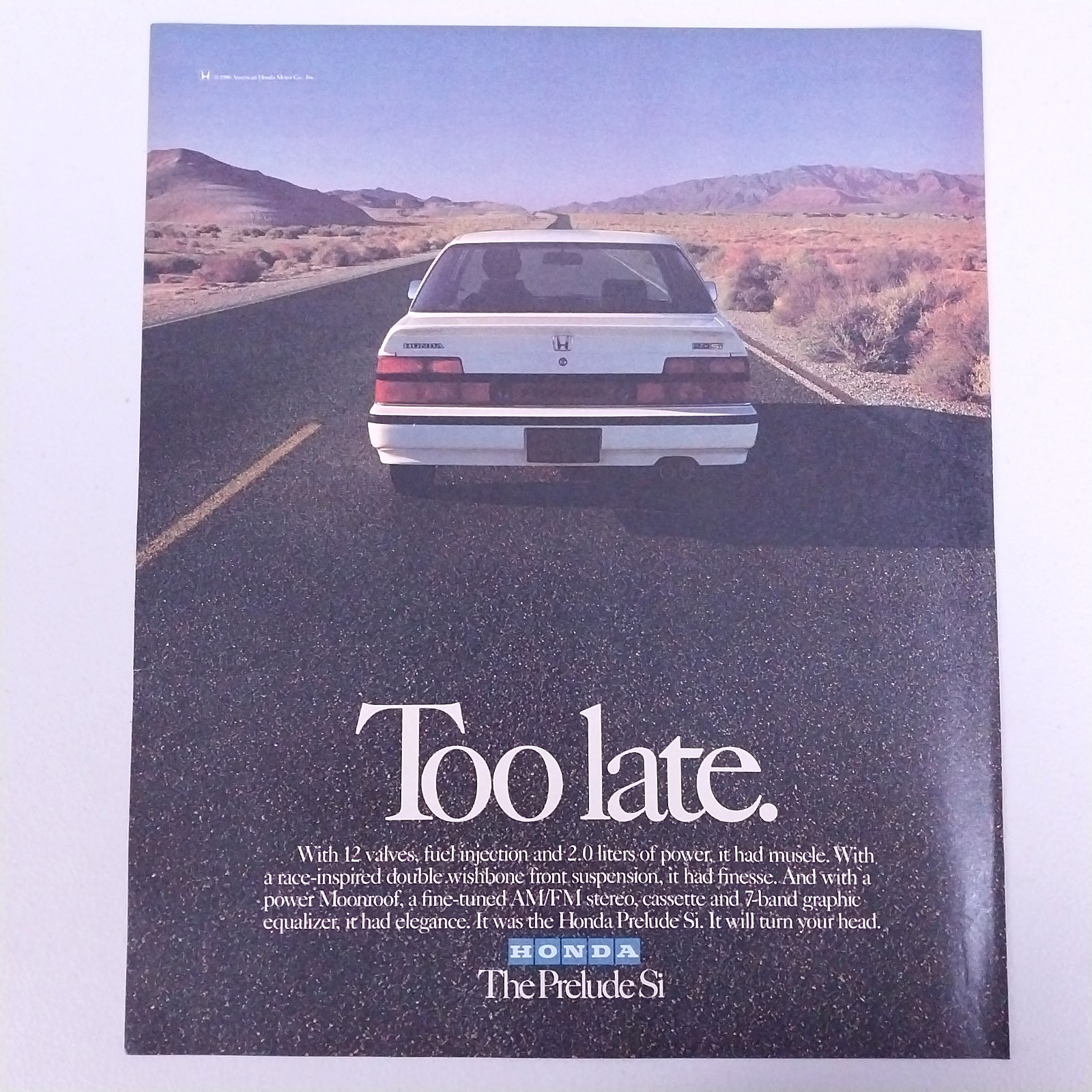 1987 Honda Prelude Si Car – Vintage Print Ad Original Magazine Full Page