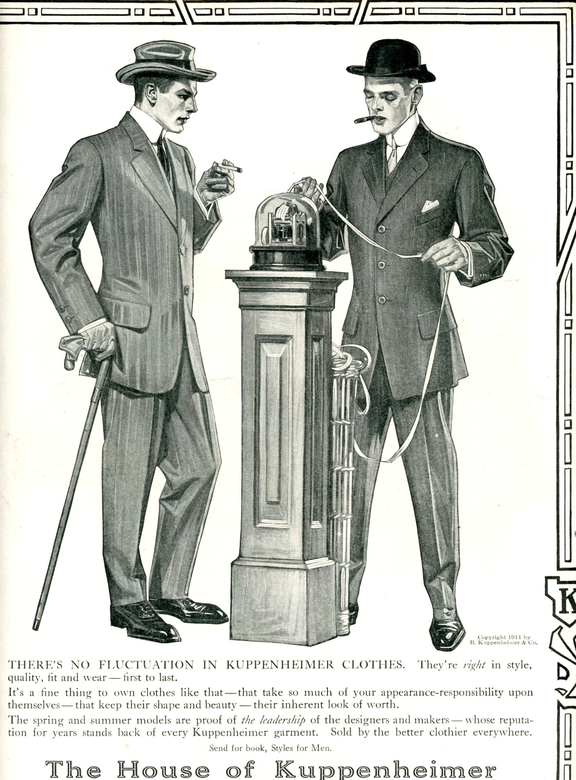 1911 Kuppenheimer Clothing Ad. JC Leyendecker. Gay Interest. 2 Men Check Ticker