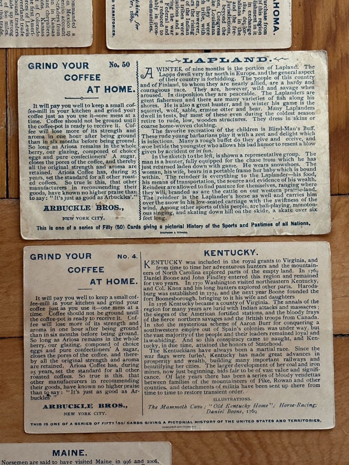 Lot (8) Original Antique Arbuckles Bros Trade Cards Ariosa Coffee Advertising