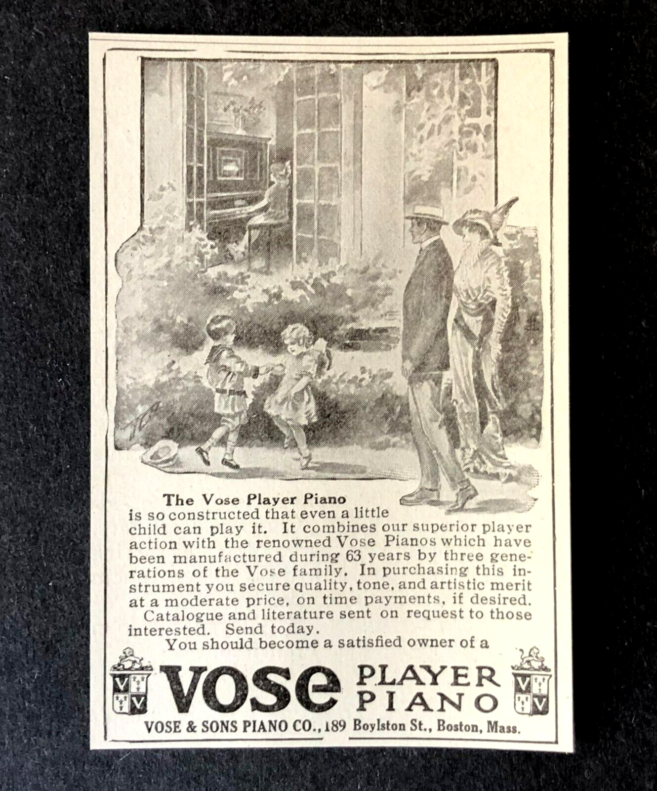 1916 Vose Player Piano Advertisement Girl Playing Music Antique Artwork Print AD