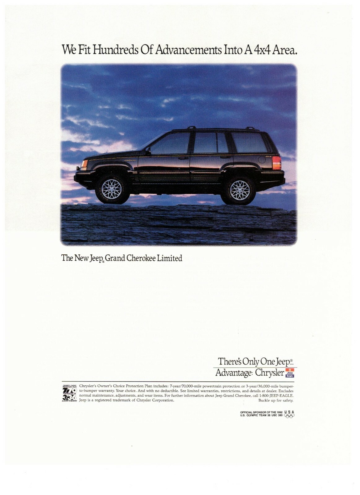 1992 Jeep Grand Cherokee Limited 4×4 Vintage Print Advertisement