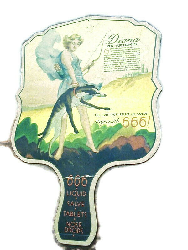 Advertising Antique Hand Fan 666 Salve Tablets Liquid circa 1930 Monticello Co