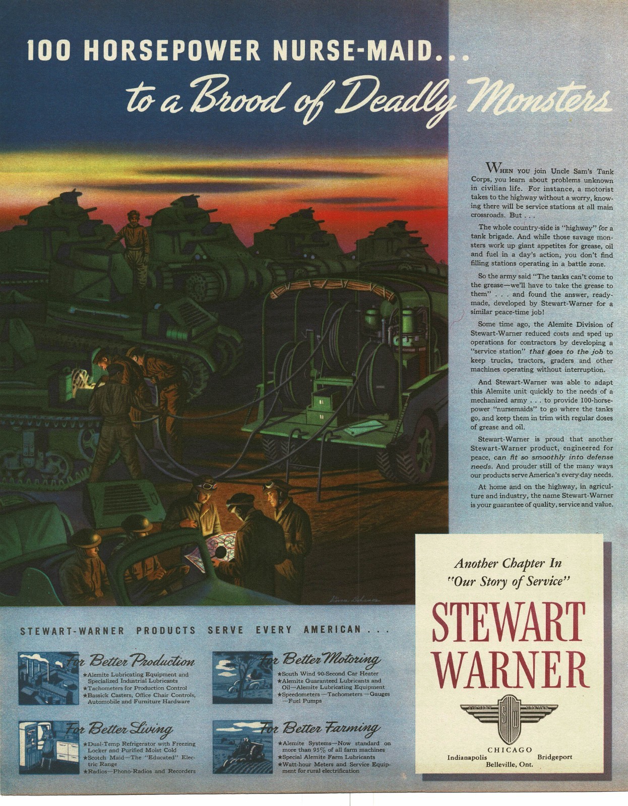 1941 Stewart Warner Alemite Grease Truck US Army M2 Tanks WWII Vintage Print Ad