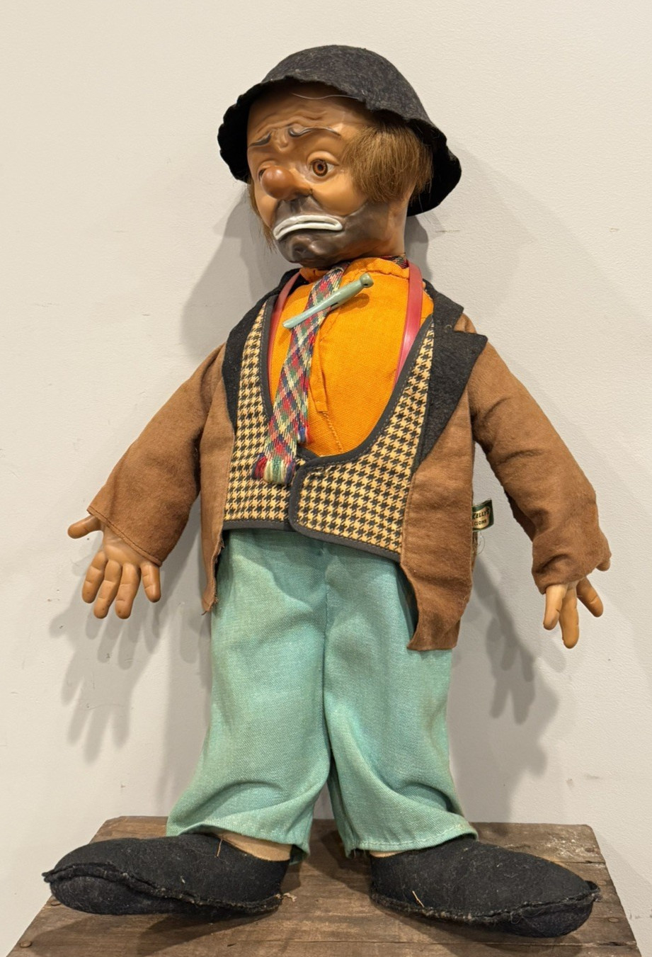 Vintage 1960’s Emmett Kelly Weary Willie The Clown Doll by Baby Barry 20″ (SH)