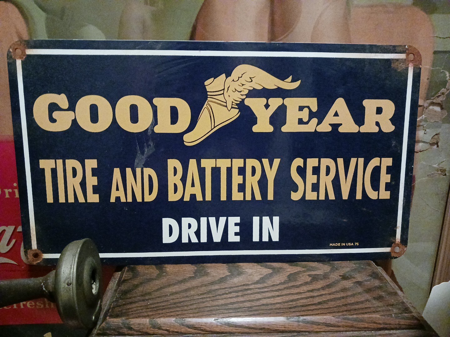 LARGE GOODYEAR TIRES PORCELAIN SIGN GAS AUTOMOBILE PARTS GARAGE SERVICE STATION