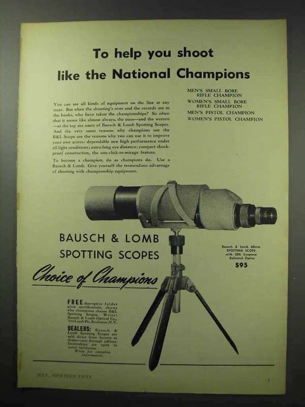 1950 Bausch & Lomb 60mm Spotting Scope Ad – Help Shoot