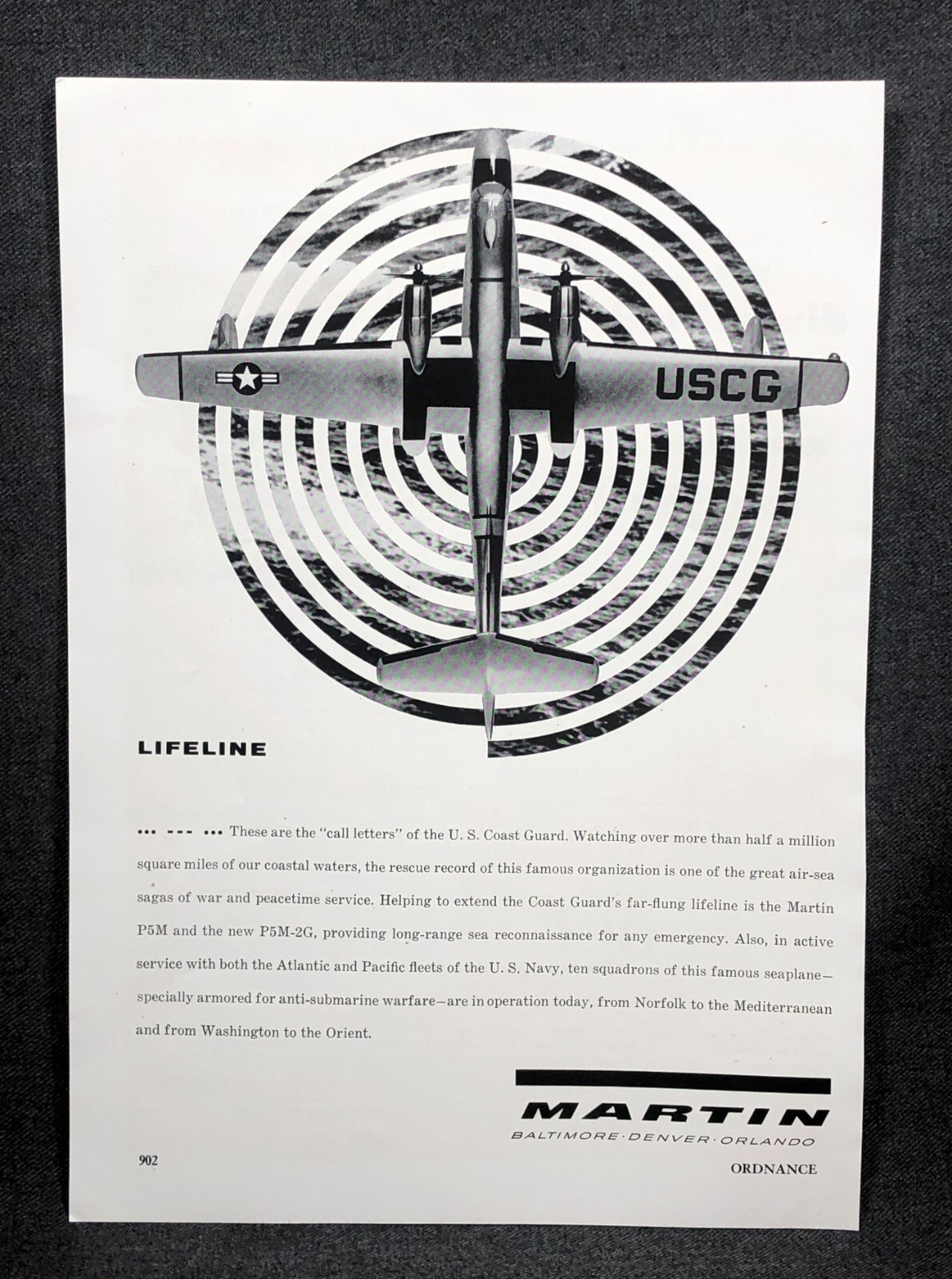 1957 Advertisement MARTIN P5M and P5M-2G U.S. Coast Guard Plane USCG