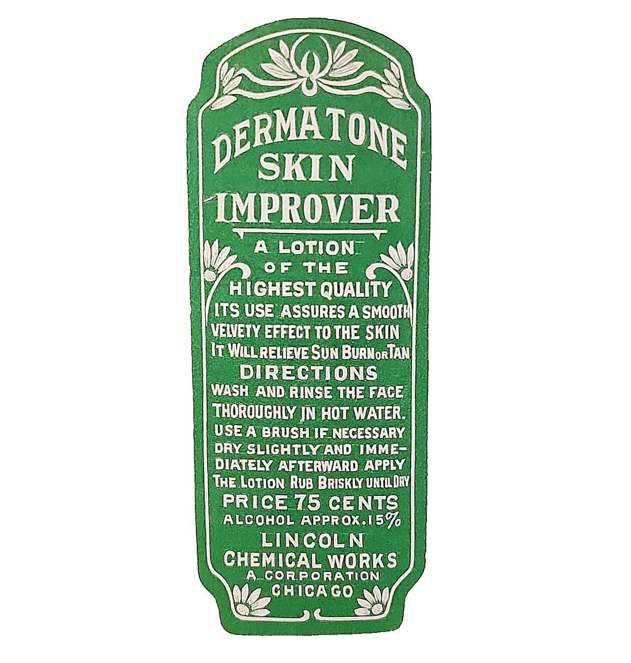 1910-30s Dermatone Skin Improver Label Lincoln Chemical Works Chicago Beauty J4