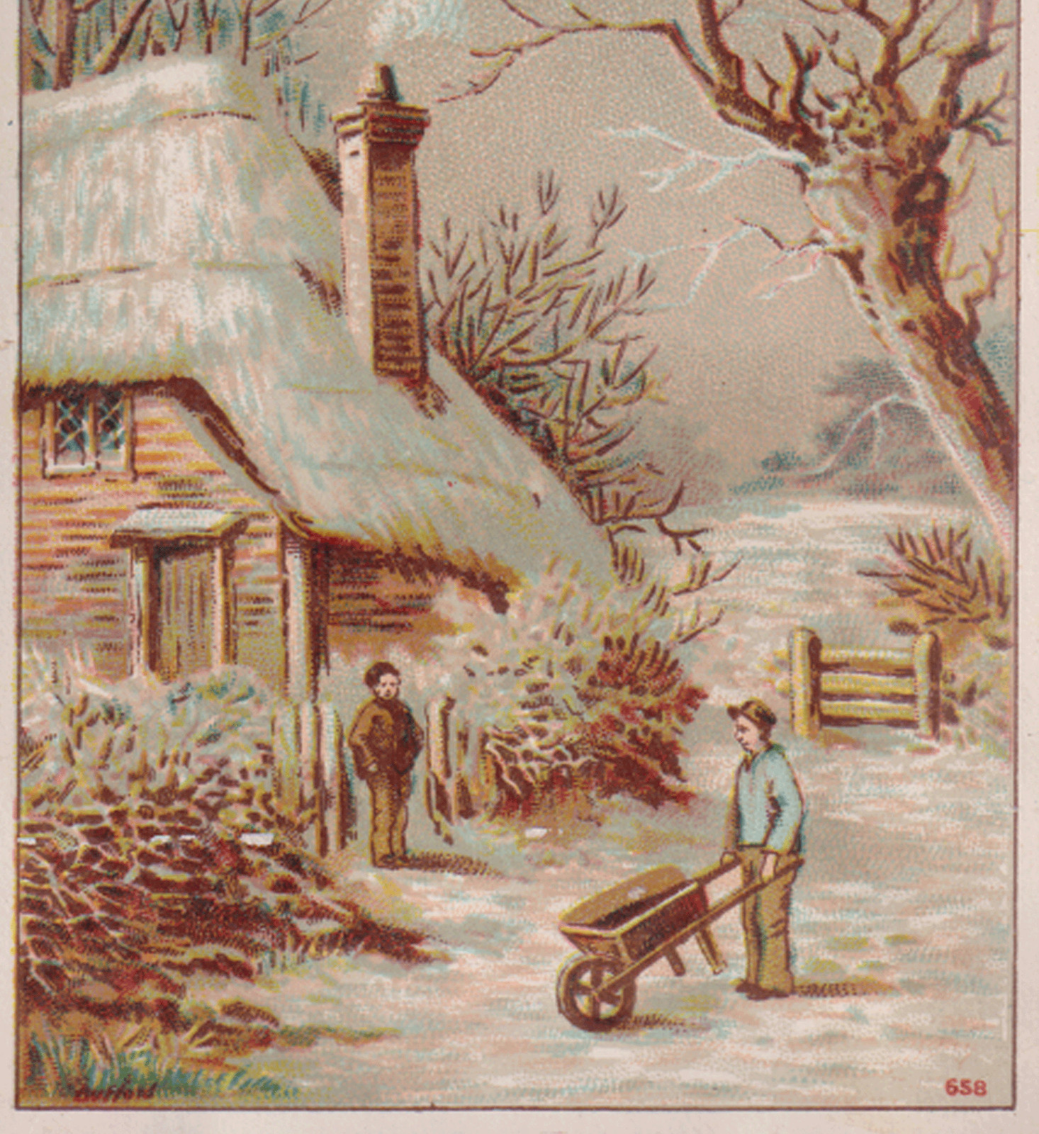 1880’s THE WHITE SEWING MACHINE TRADE CARD, SNOW SCENE with 2 GENTLEMEN A268