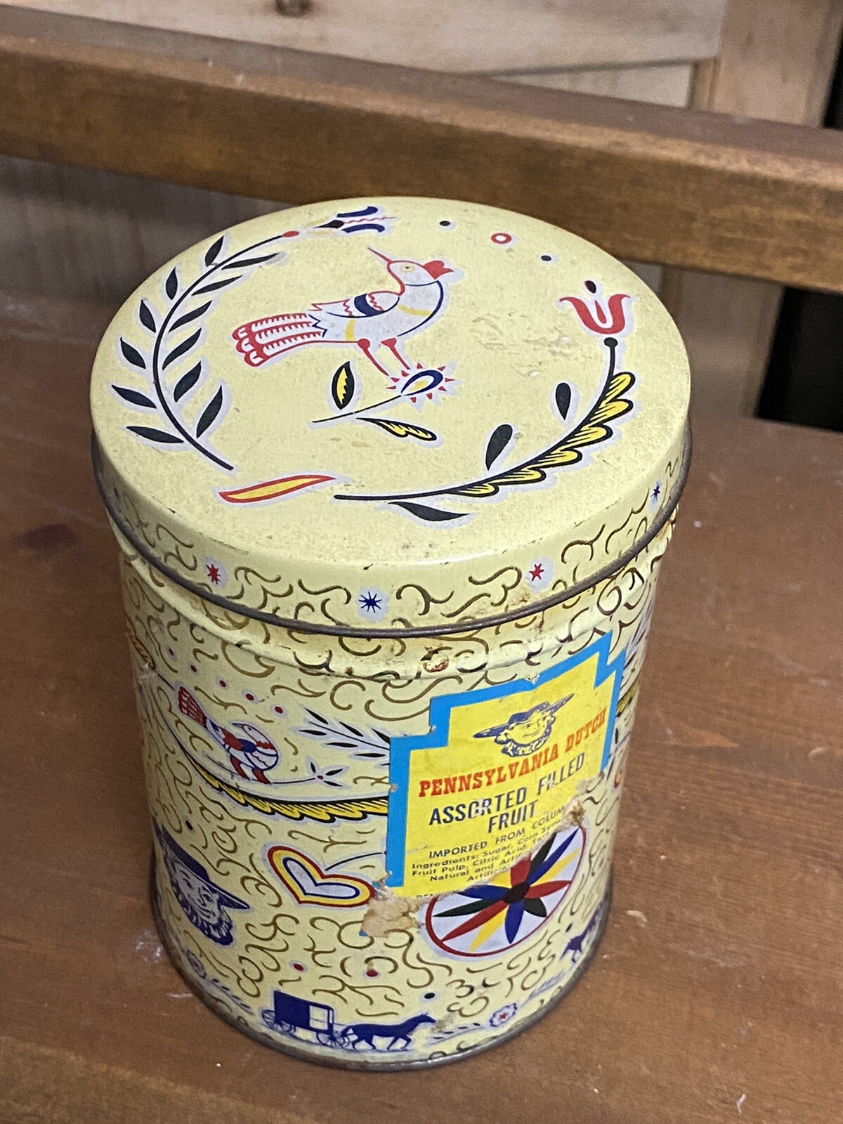 Pennsylvania Dutch Candies Vintage Metal Tin Yellow Collectible