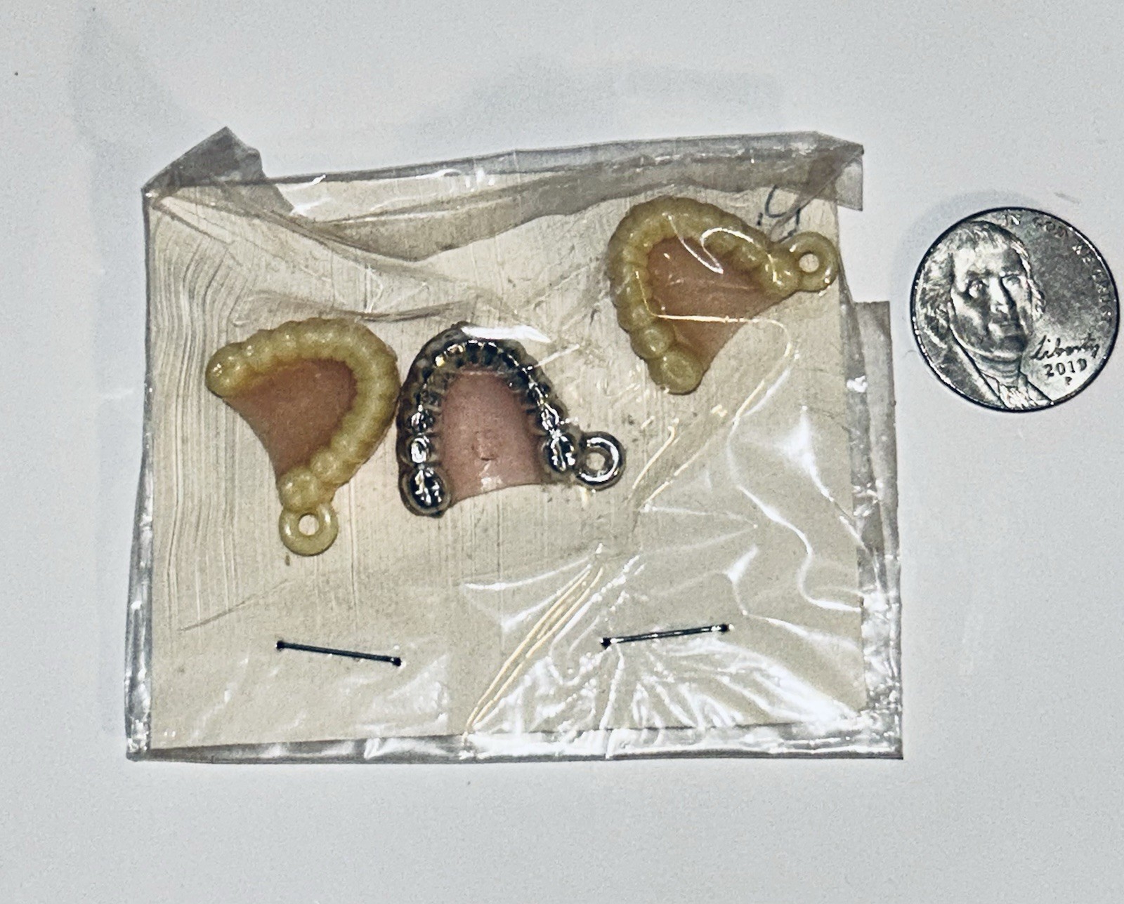 Vintage 3 Crackerjack Charm Prize 2 White 1 Silver Dentures False Teeth Gum Ball
