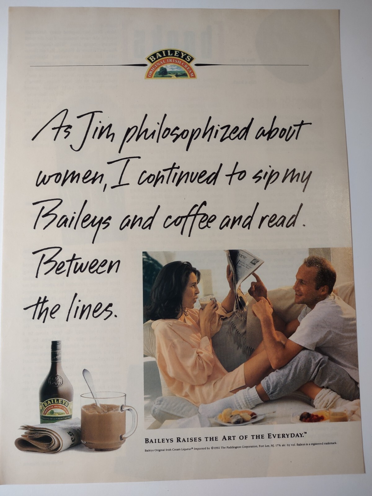 Vintage Print Advertisement 1990s Baileys Irish Cream Liqueur and Coffee