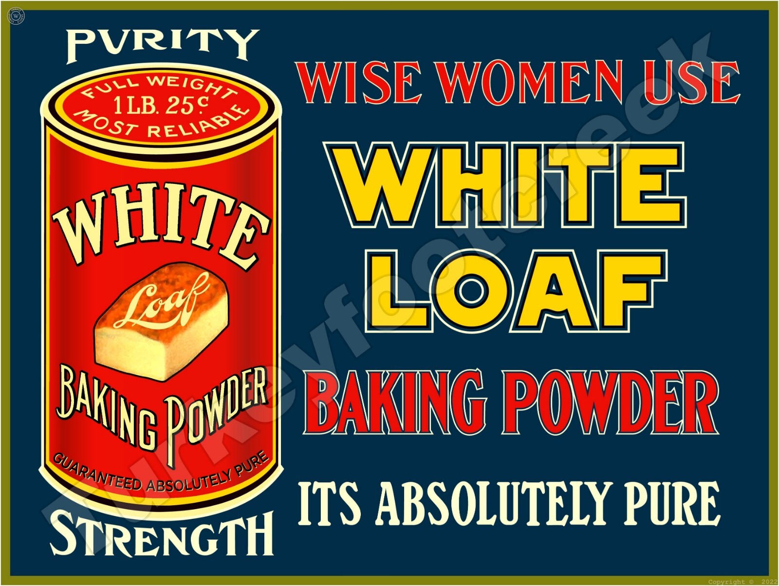 White Loaf Baking Powder 9″ x 12″ Metal Sign