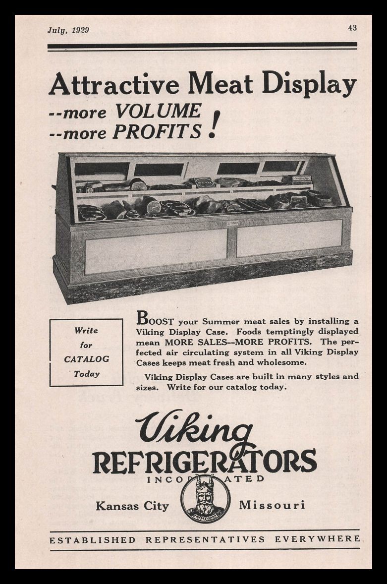 1929 Viking Kansas City MO Refrigerators For Meat Markets Grocery Store Print Ad