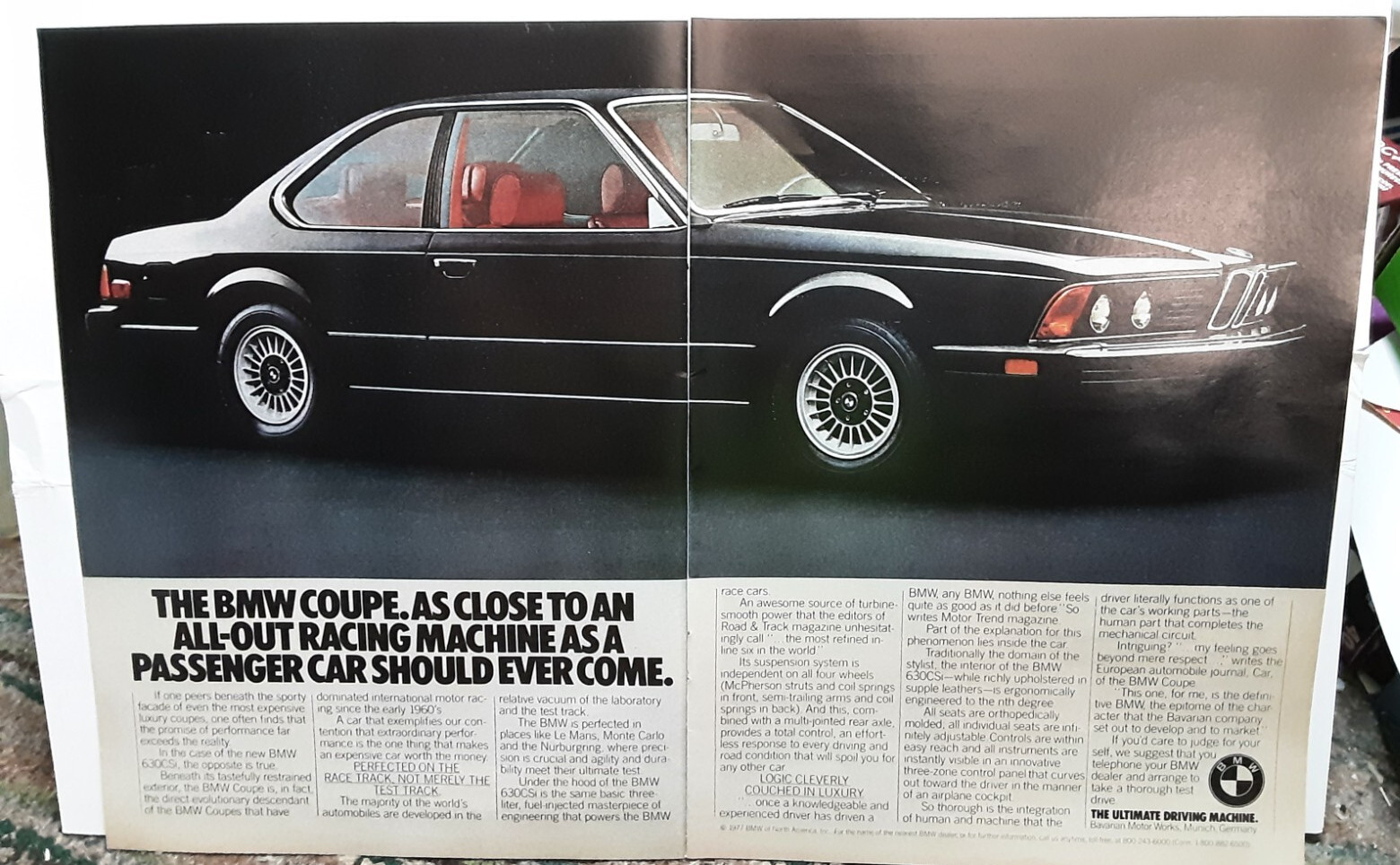 1977 BMW 630CSi Coupe Car 2 Page Original Print Ad vintage 70s
