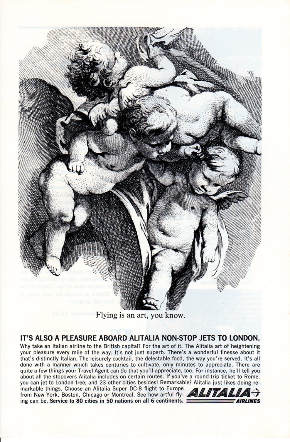 Vintage print ad 1963 Alitalia airlines Flying is an art you know Cherubs Angels