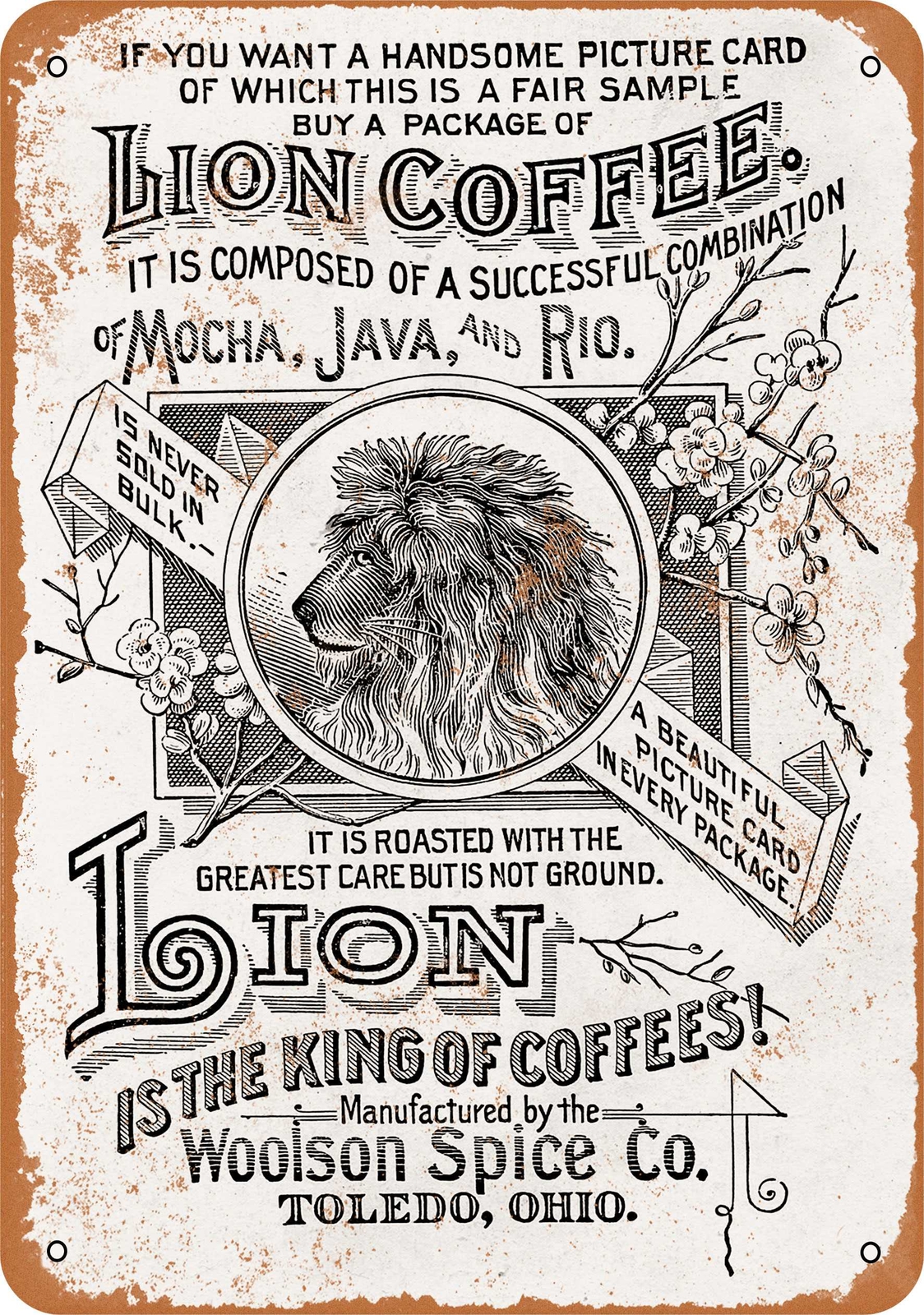 Metal Sign – Lion Coffee – Vintage Look Reproduction