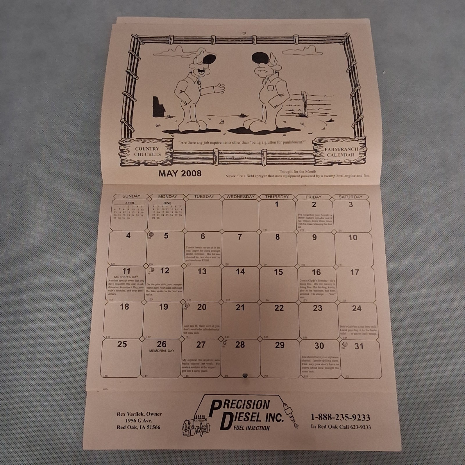2008 Country Chuckles Wall Calendar Advertising Precision Diesel Red Oak IA 2036