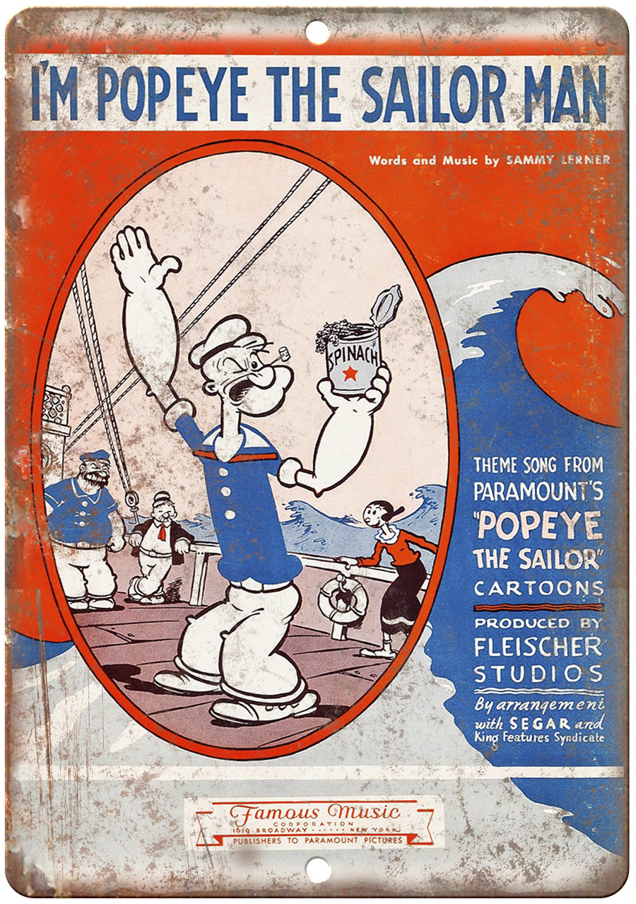 Im Popeye The Sailor Man Fleischer Studios 12″ x 9″ Reproduction Metal Sign J253