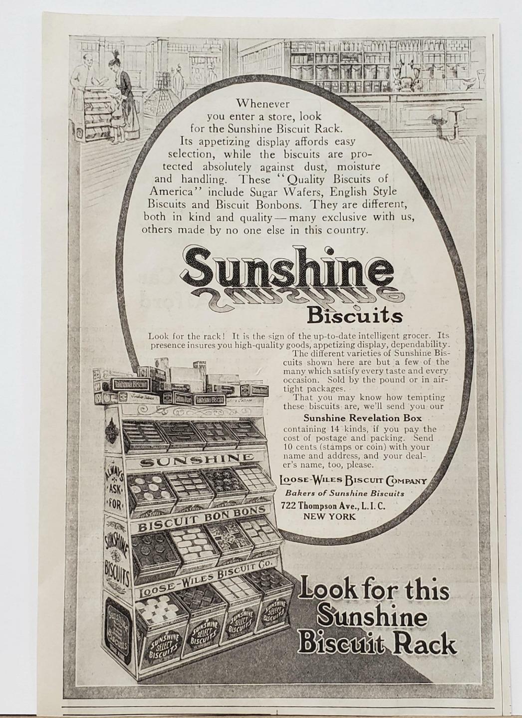 Sunshine Biscuits PRINT AD c1914-15 Shop Display Bon Bons Box Art Loose-Wiles
