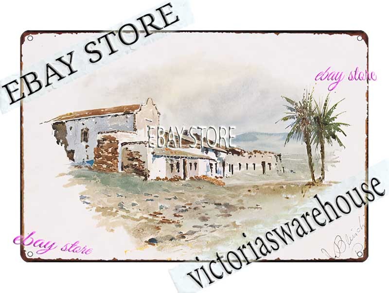 1860s Mission Landscape Scene Coastal Art Sheet Louis Prang Tin Sign home decor