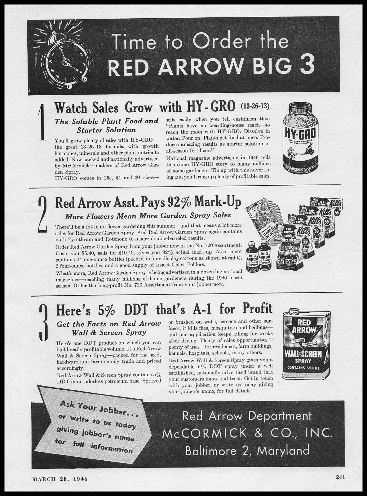 1946 McCormick & Co Inc Baltimore Maryland Red Arrow Plant Food Vintage Print Ad