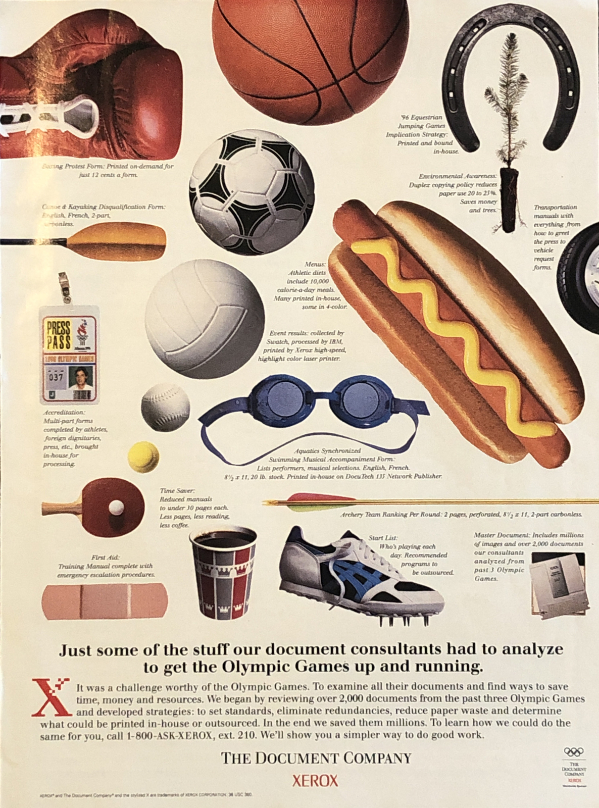 1996 Xerox Stuff Consultants PRINT AD Analyzed Olympics VTG 90s Document Company