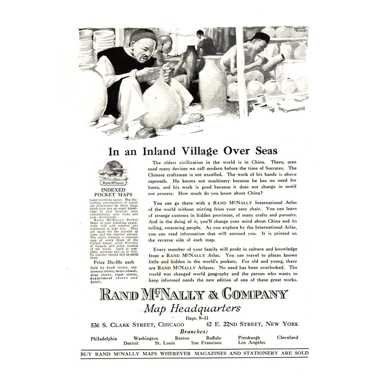 1922 Rand McNally: Inland Village Over Seas Vintage Print Ad