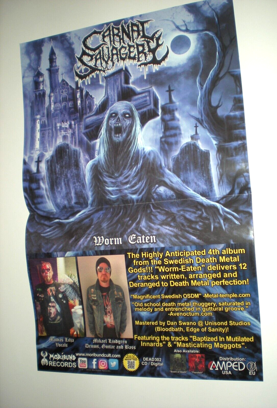 POSTER split by TRISKELYON downfall & CARNAL SAVAGERY worm eaten band metal hc b