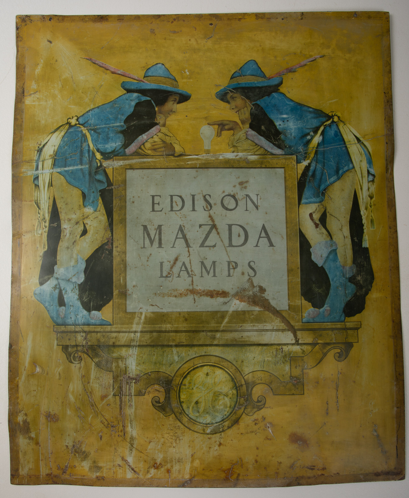 Edison Mazda Lamps (HSE) Maxfield Parrish Sign (JSF6) Double Sided 23×19 GE