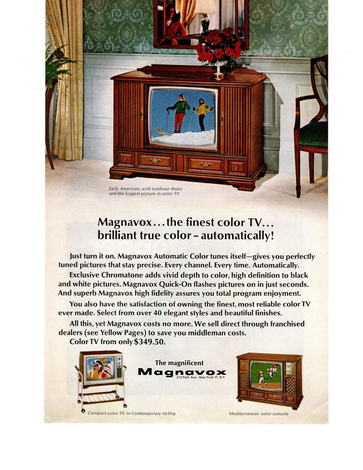1967 Magnavox Early American Tambour Doors Mediterranean Model Color TV Print Ad