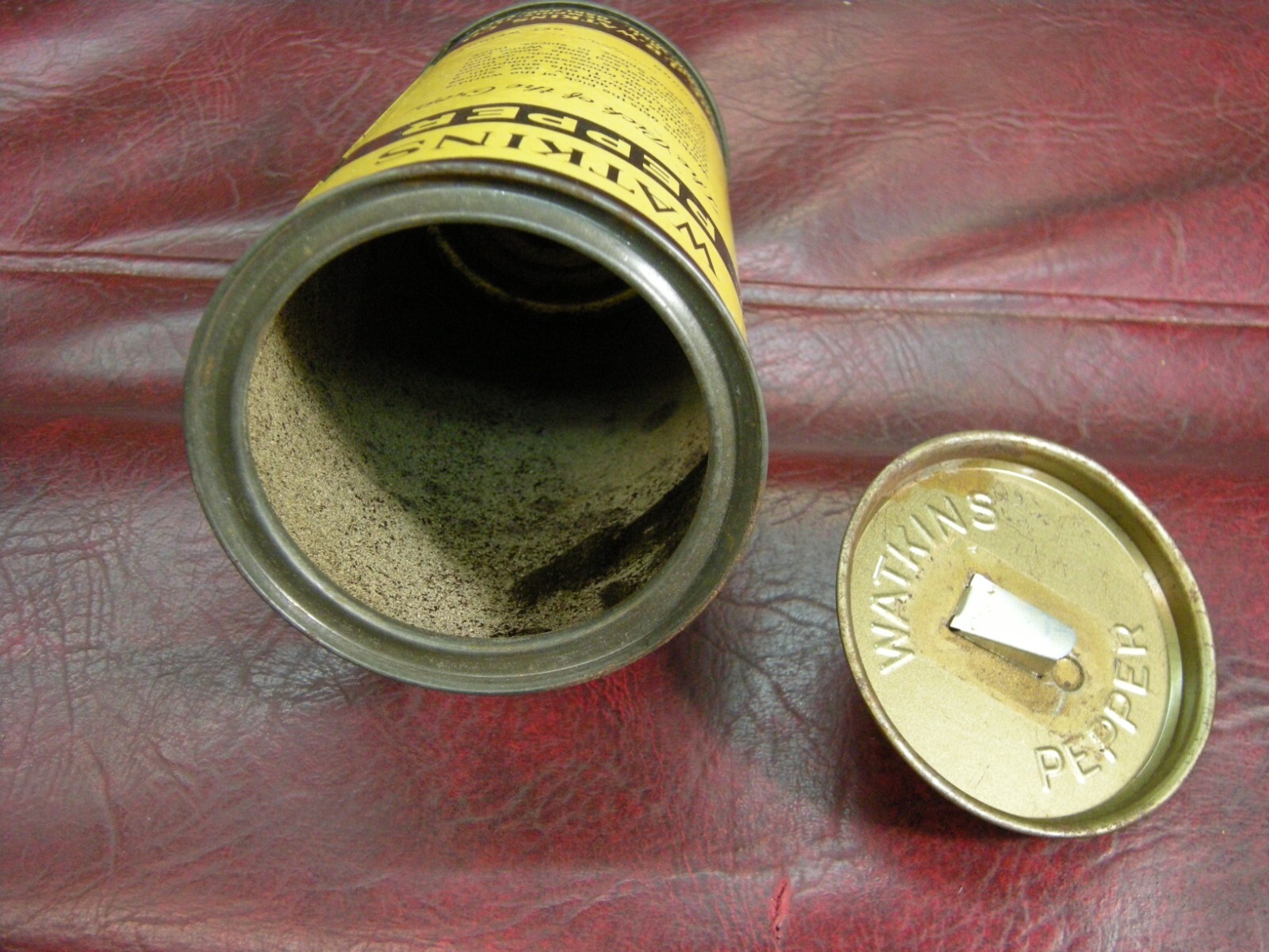Vintage J.R. Watkins Cylindrical Pepper Tin, 1930’s?
