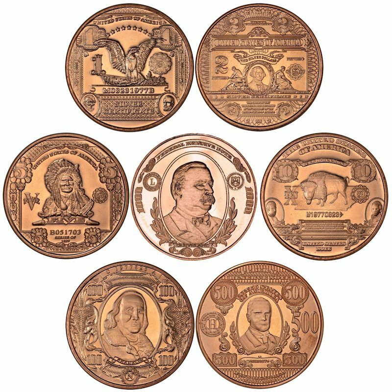 Bank Note Series 1 oz .999 Pure Copper BU Round(s) ~ 7 Designs
