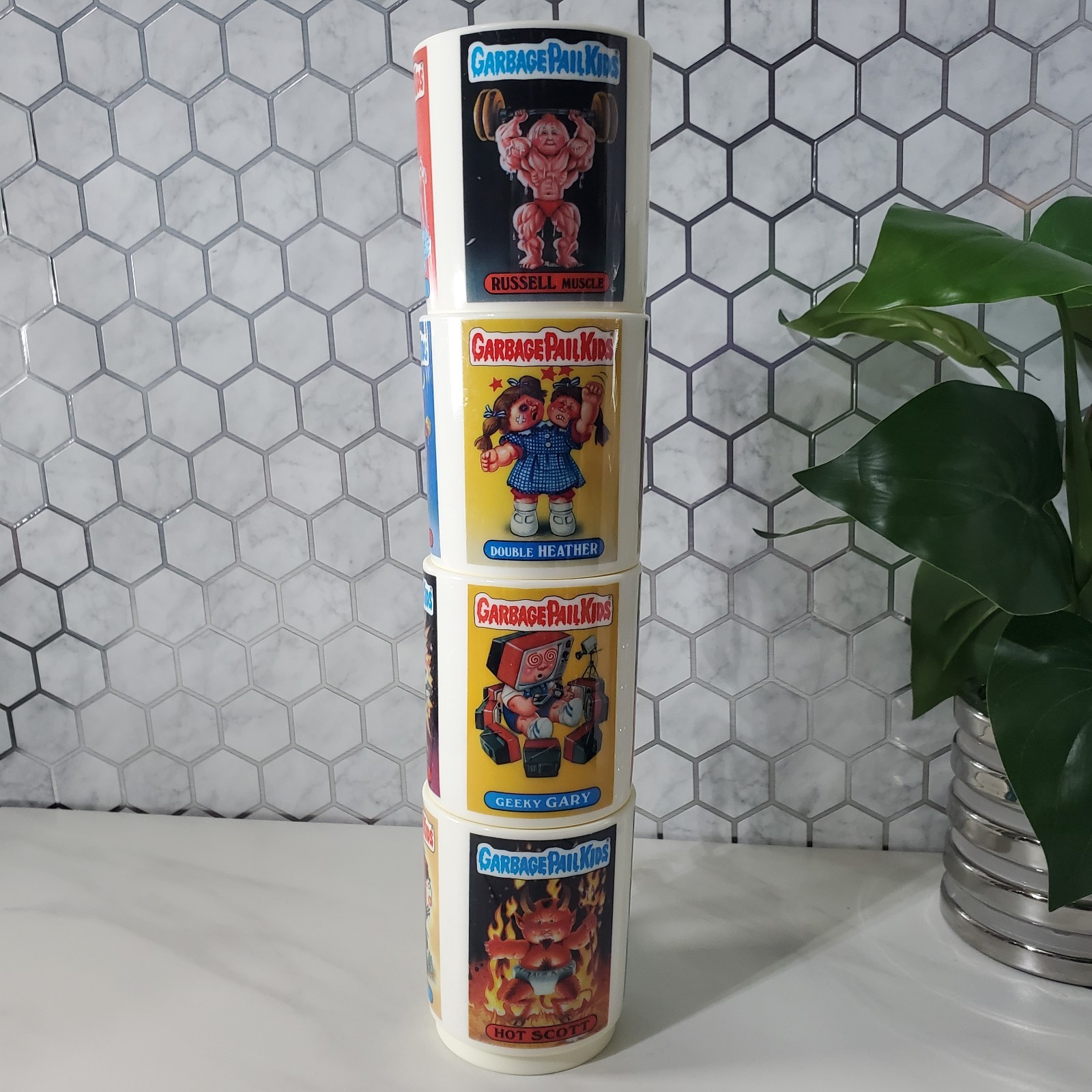 Garbage Pail Kids Plastic Mug Drinking Cups Peter Pan industries 1986 Lot of 4