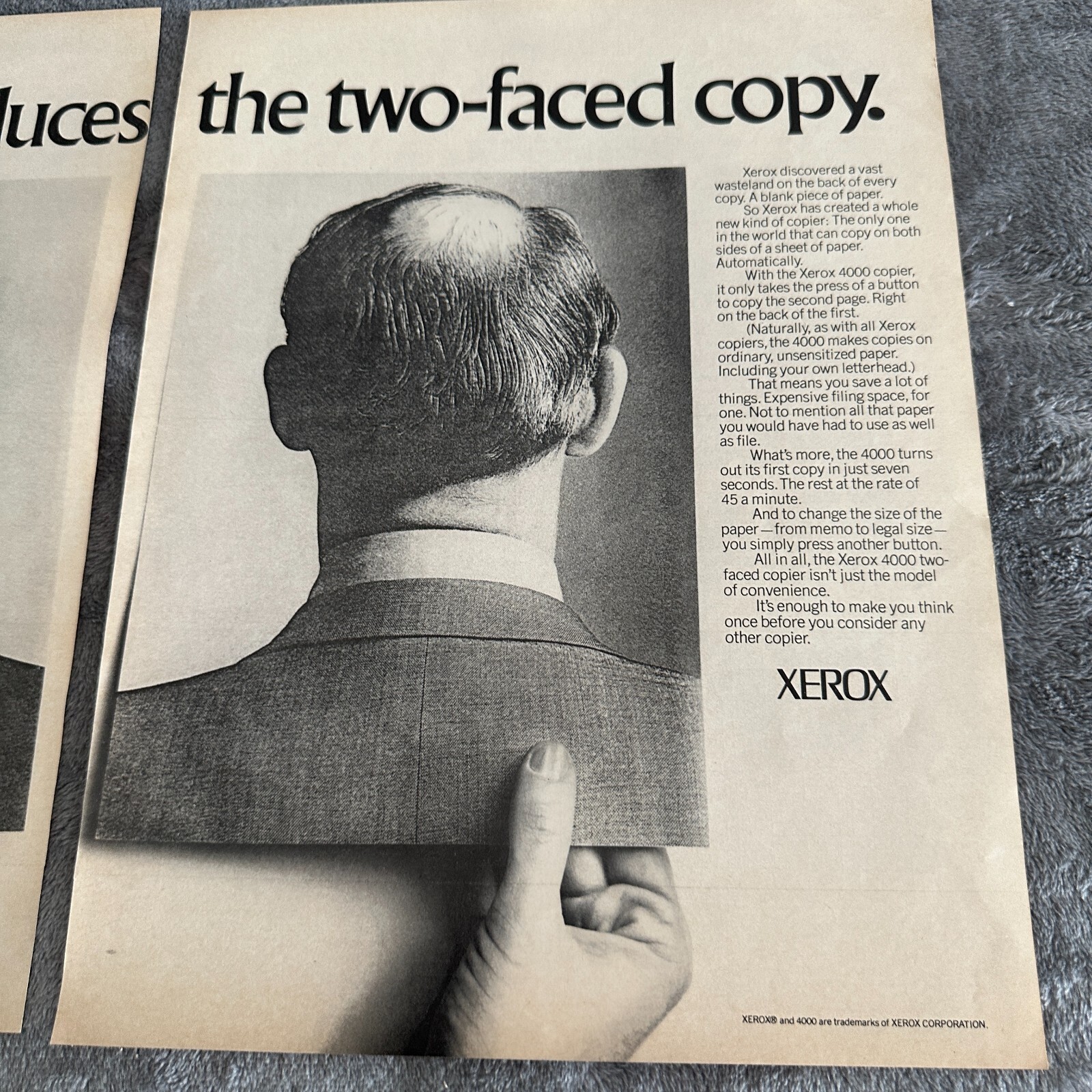 Xerox 4000 Copier Two Faced Copy 2 Page Print Ad 1972