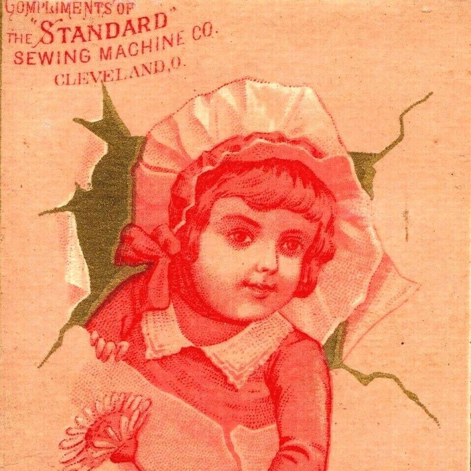 c1890s Standard Sewing Machine Co Cleveland OH Victorian Trade Card Girl Flower