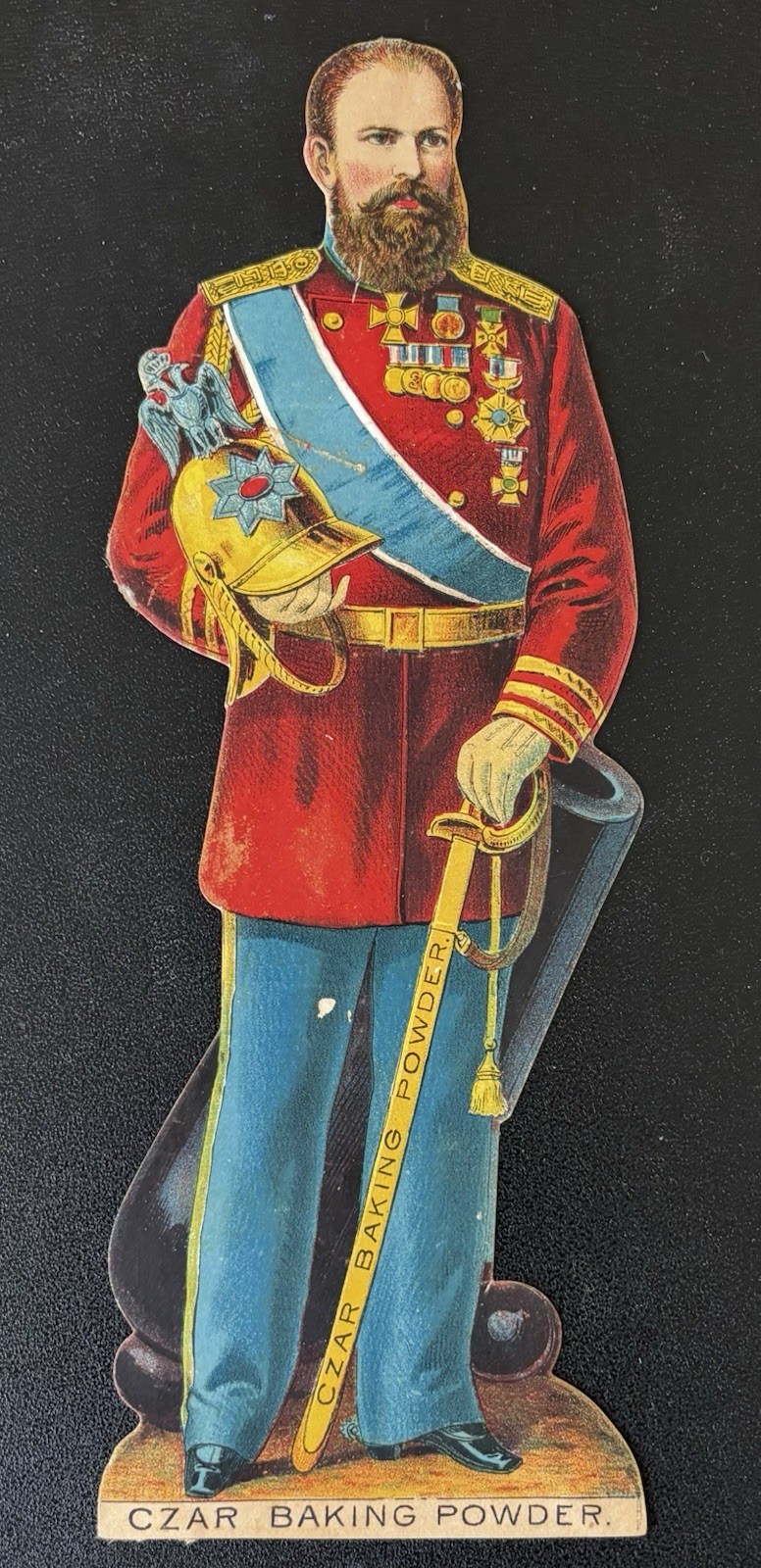 CZAR BAKING POWDER RARE 1880s LARGE DIE-CUT TRADE CARD -RUSSIAN CZAR NICHOLAS II